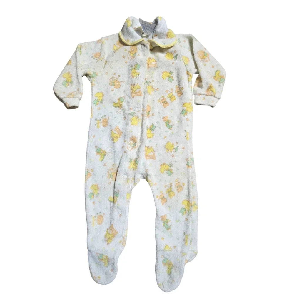 Vintage Carter's Baby Bear Star Print Footed Sleeper M Fleece‎ Pajamas USA Retro